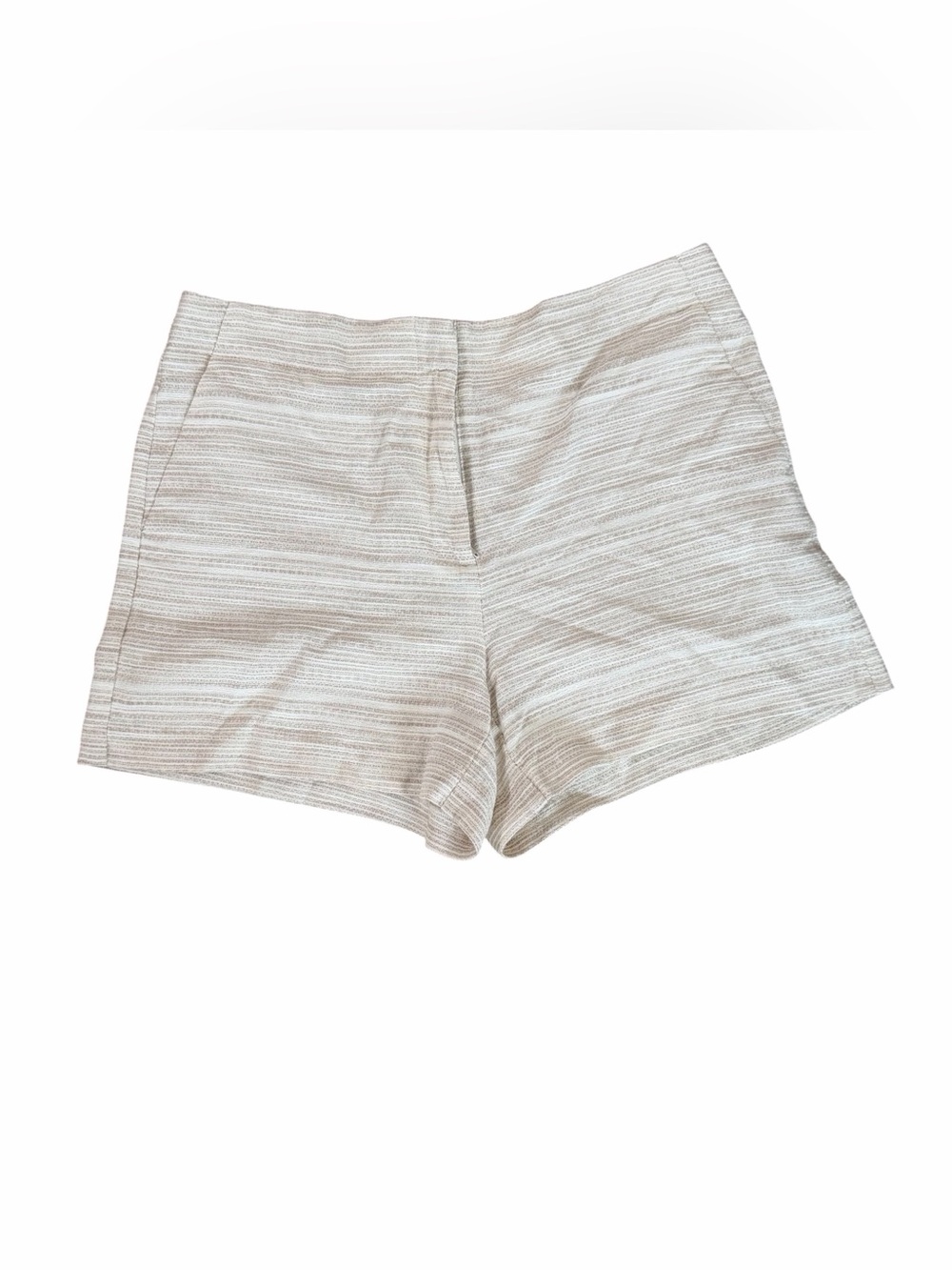 LOFT Women’s Cream Striped Flat Front Textured Cotton Shorts Sz 10 GUC